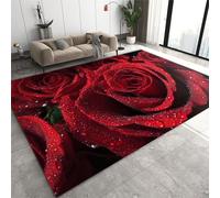 Water Drops Red Rose Area Rugs, Fashion Washable Entrance Rug, Indoor Outdoor Floor Mat Machine Washable Non Slip for Valentine's Day Bedroom Living Room Playroom Under Kitchen Table-50 x 80 cm
