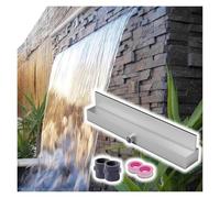 Water Feature Fountain Waterfall Spillway, Rectangular Stainless Steel Waterfall Box Kit for Patio/Backyard/Pond, Wall Recessed Pool Sprayer Spout Fall with Pipe Connector(Silver,L125cm x W9