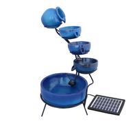 Water Feature Garden Fountain Solar Powered Outdoor Garden Cascade Ornament Decor Patio Resin Blue Freestanding Cascading 4 Tier Spilling Bowls