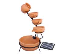 Water Feature Garden Fountain Solar Powered Outdoor Garden Cascade Ornament D̩ecor Patio Resin Terracotta Freestanding Cascading 4 Tier Spilling Bowls Terracotta