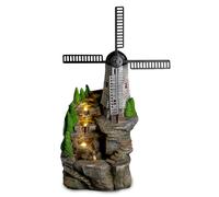 GEEZY Garden Water Feature - Windmill Fountain with LED Lights - Mains Powered, Self-Contained, Indoor & Outdoor - Easy Setup, Relaxing & Cascading - Great for Garden, Home, Patio & Balcony Decor