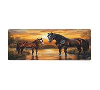 Water Feature Sunset Hues With Two Horses Mouse Pad In Big Extended Non-Slip Rubber Base Mousepad With Stitched Edges Gaming Pc Desktop Large Mouse Pad 11.8x31.5