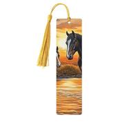 Water Feature Sunset Hues with Two Horses Unique Double-Sided Artwork Printed Wooden Bookmarks, Artistic Book Accessories Birthday Presents for Men Women Presents for Book Lovers