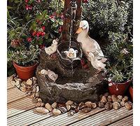 Water Features for The Garden,Animal Garden Statue with Solar Led Lights,Garden & Yard Squirrel Duck Waterfall Fountain,Solar Power Willapa Resin Duck Family Patio Fountain Garden Decoration