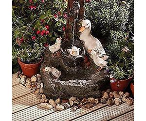 Water Features for The Garden,Animal Garden Statue with Solar Led Lights,Garden & Yard Squirrel Duck Waterfall Fountain,Solar Power Willapa Resin Duck Family Patio Fountain Garden Decoration