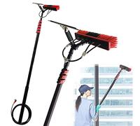 Water Fed Pole Kit, 12-36FT Water Fed Brush w/Squeegee, Water Fed Cleaning System, 3-in-1 Aluminum Outdoor Window Cleaner w/ 20M Hose, Cleaning Tool for Window Glass, Solar Panel (with Squeegee,7.2M)