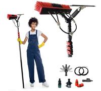 Water Fed Window & Solar Panel Cleaning Pole Kit, 30FT/9M Telescopic Brush, Roof Glass Cleaner, Window Washing Equipment