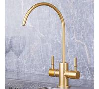 Water Filter Faucet for Kitchen, Double Outlet Purifier, Brushed Gold Stainless Steel Drinking Water Faucet
