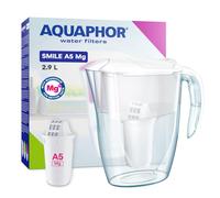 AQUAPHOR Smile Water Filter Jug - 2.9L, Fits Fridge Doors, Lightweight, Space-saving, Includes 1 x A5 350L Filter with added Magnesium, Reduces Limescale, Chlorine, Microplastics - White