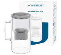 Wessper 3L Glass Water Filter Jug - Compatible with Brita Maxtra - Includes 1 Water Filter Cartridge, Reduces Limescale and Chlorine, Grey
