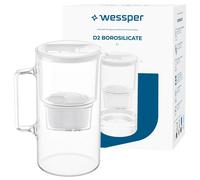 Water Filter Jug Glass 3L White Wessper D2 Borosilicate 1 Cartridge BPA Free