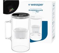 Wessper glass water filter jug, black, 3L, with LED filter change indicator...