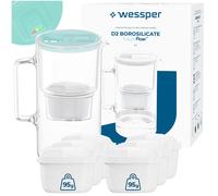 Water filter jug, glass, mint, 3L, Wessper, LED filter change indicator, filter