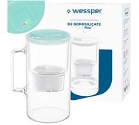 Water Filter Jug Glass Mint 3L Wessper LED Filter Change Indicator 1+6 Filters