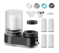 Water Filter Tap with 7 Layer Long-Life Tap Water Filter System for UK Taps, 304 Stainless Steel & High Precision Ceramic Filter Reduces Chlorine and Odor - Fits Standard Faucets (4 Filters Included)