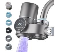 Water Filter Tap with Real-Time Lifespan LED Display UV Light Digital Filter Faucet for Kitchen Bathroom Sink Water Purifier Tap with Filter & 6 Adapters, Suitable for Faucets with Diameter 15-25mm