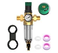Water Filter with Pressure Reducer and Pressure Gauge, Water Filter 3/4 inch House Connection Reusable Pressure Reducer Water Filter Pre-filter Sediment Filter Water Pressure Reducer Brass