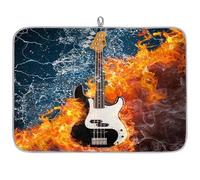 Water Fire Music Electric Guitar Microfibre Dish Drying Mat Absorbent Dish Drying Drainers Mats for Kitchen Spoon Glass Plate 40.6 x 45.7 cm