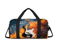 Water Fire Music Electric Guitar Sport Duffel Bag with Shoes Compartment Overnight Weekender Bags Travel Gym Luggage Organizer for Women Men Kids Girls Boys