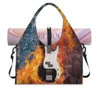 Water Fire Music Electric Guitar Sports Duffle Bag with Shoe Compartment Weekend Overnight Bags Tote Cabin Luggage Bag for Gym Yoga Travel