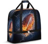 Water Fire Sports Football Travel Duffle Bag for Women Men Weekend Overnight Bags Foldable Wet Seperated 47 L Tote Bag for Sports Gym Yoga