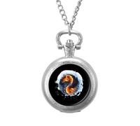 Water Fire Yin and Yang Vintage Pocket Watch with Chain Arabic Numerals Scale Quartz Pocket Watches Gifts for Men Women
