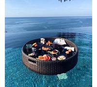 Water Float Tray,Pool Floating Trays,Round Rattan Woven Floating Water Tray,PE Rattan Woven Serving Tray,for Swimming Pool, Sandbars, Spas,Black-80cm