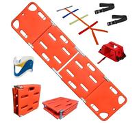 Water-Floatable Lightweight Rescue Stretcher, Emergency Rescue Spine Board, Foldable Transfer Backboard, with Head Immobilizer, Neck Brace, Spider Straps,Weight Capacity 350lbs/159KG(4-fold)