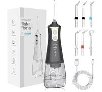 Water Flosser Cordless for Teeth, 300ML Oral Irrigator, 2600mAh Battery, IPX7 Waterproof, Tongue Cleaner & 4 Tips for Braces and Implants, Portable Teeth Cleaner for Tavel, Black