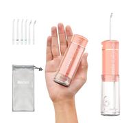Water Flosser Cordless Travel, Mini Oral Irrigator with Telescopic Water Tank, 5 Modes, 6 Jet Tips, IPX7 Waterproof Electric Portable Water Teeth Cleaner Picks for Braces Bridges Care
