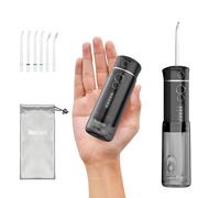Water Flosser Cordless Travel, Mini Oral Irrigator with Telescopic Water Tank, 5 Modes, 6 Jet Tips, IPX7 Waterproof Electric Portable Water Teeth Cleaner Picks for Braces Bridges Care