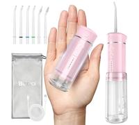 Water Flosser Cordless Travel, Mini Oral Irrigator with Telescopic Water Tank, 5 Modes, 6 Jet Tips, IPX7 Waterproof Electric Portable Water Teeth Cleaner Picks for Braces Bridges Care L Pink