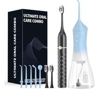 Water Flosser + Electric Toothbrush Combination Set - 5-Speed Sonic Electric Toothbrush, 4-Speed Portable Water Flosser, Super Waterproof, a Great Gift for Friends (Black)