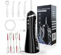 Water Flosser for Teeth Cleaning Rechargeable, Oral Care & Whitening - IPX7 Waterproof, Portable, USB Type-C Charging, 1200mAh Battery 250ml Water Tank Hygiene with 5 Dental Floss (Black)