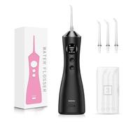Water Flosser for Teeth Cordless, 300ML Portable Oral Irrigator with Screen Display, 3 Intensity Modes and 3 Flossing Tips, 60-Day Battery Life，IP68 Waterproof Dental Flosser for Home Black