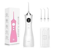 Water Flosser for Teeth Cordless, 300ML Portable Oral Irrigator with Screen Display, 3 Intensity Modes and 3 Flossing Tips, 60-Day Battery Life，IP68 Waterproof Dental Flosser for Home