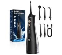 Water Flosser for Teeth Cordless, Oral Irrigator 5 Jet Tips and 4 Modes, Dental Care and Interdental Cleaning, Oral Care, Large Tank, IPX7 Waterproof, for Home and Travel Black