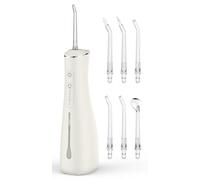 Water Flosser for Teeth Cordless Rechargeable with 4 Jet Tips 300ML Water Tank IPX7 Waterproof for Travel Home (Off-White)