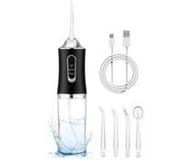 Water Flosser for Teeth Cordless, Water Flosser Travel, 3 Intensity Levels | 4 Replacement Jet Tips, IPX7 Waterproof, Oral Irrigator Rechargeable, Portable Oral Irrigator Dental (Black)