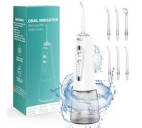 Water Flosser, Portable Oral Irrigator for Teeth with 5 Modes& 6 Replaceable Jet Tips, 300ML Rechargeable&IPX7 Waterproof Tooth Flosser for Home,Travel (White)