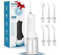 Water Flosser, Rechargeable 300ML IPX7 Waterproof Cordless Portable Oral Irrigator with 4 Modes & 6 Replaceable Jet Tips-Professional Flossing Cleaner for Daily Home Use,Travel,Gums,Braces Care-White