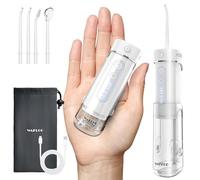 Water Flosser Travel Mini Cordless Portable: 5 Modes Water Dental Floss with Telescopic Water Tank, 4 Tips, IPX7 Waterproof Oral Irrigator for Teeth Cleaning, Orthodontic, Braces Dental Care (White)