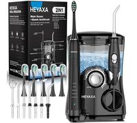 Water Flosser & Ultrasonic Electric Toothbrush Combo, 600ML Water Dental Flosser Toothbrush with 7 Jet Tips, 10 Adjustable Water Pressure, 5 Toothbrush Heads for Home Use, Gums, Braces (Black)