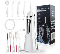 Water Flosser with 5 Adjustable Modes, IPX7 Waterproof, 300ml Tank, Long Battery Life, and 360-Degree Nozzle for Teeth Cleaning, Whitening & Gum Health - Portable Oral Irrigator for Braces (White S)