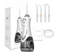 Water Flosser with 5 Adjustable Modes, IPX7 Waterproof, 300ml Tank, Long Battery Life, and 360-Degree Nozzle for Teeth Cleaning, Whitening & Gum Health - Portable Oral Irrigator for Braces (White)