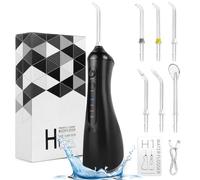 Water Flossers for Teeth Cordless, Portable Oral Irrigator 350ML Tank & 6 Jet Tips, Rechargeable Tooth Flosser Teeth Braces IPX6 Waterproof Irrigation Cleaner for Travel Home Use, Black