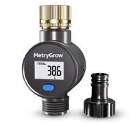 Water Flow Meter with Brass Inlet, Measuring Gallon/Liter Consumption and Flow Rate for Outdoor Garden Hose Watering, RV Essentials Water Tank Filling, Sprinkler and Nozzle Sprayer (1 Pack)