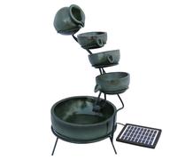Water Fountain Garden Feature Solar Powered & 6 hour Battery Backup Outdoor Garden Ornament Cascade Décor Patio Resin Green Freestanding Cascading 4 Tier Spilling Bowls