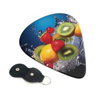 Water fruits Guitar Picks 6 Pack with Leather Guitar Pick Holder Keychain, Plectrum Key Fob Cases Bag, Abstract Art Plectrum for Acoustic Electric Guitar, Ukulele 0.96mm