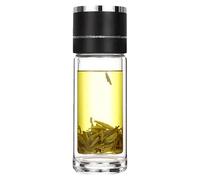 Water Glass Bottle - Car Double - Layer Lid Tea Separation Cup | Leak-Proof Reusable Tea Cup Portable Double-Layer Travel Mug for Home Desk Daily